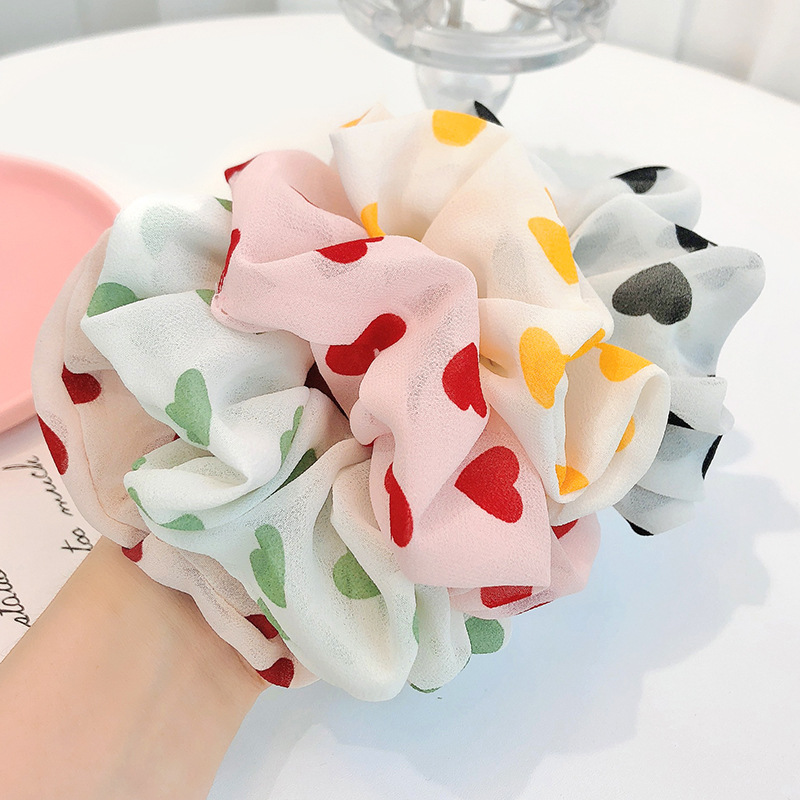 Dây buộc tóc vải chiffon mềm không nhăn HD61 họa tiết trái tim dễ thương