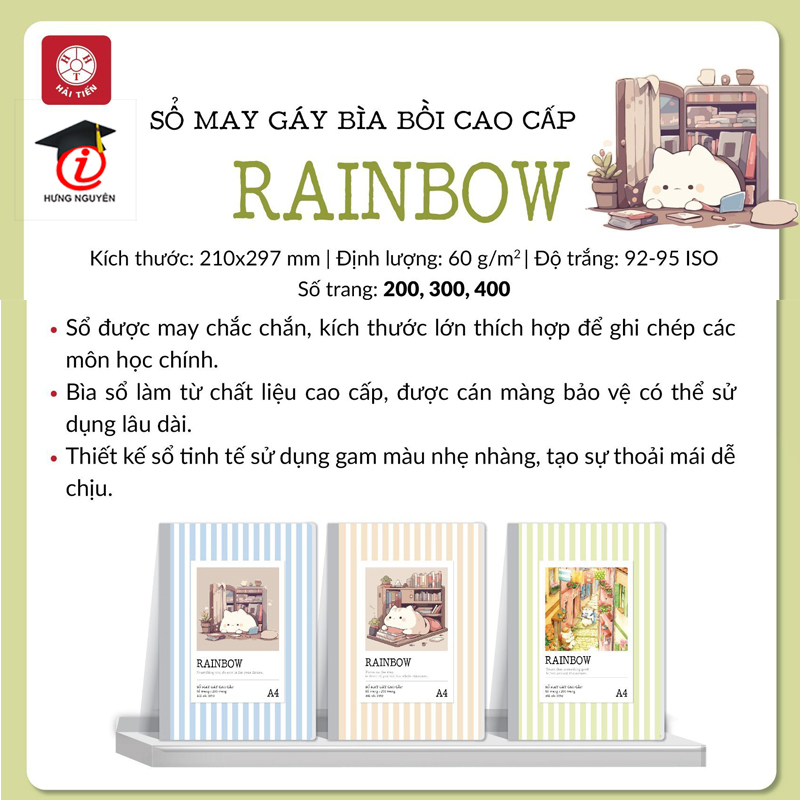 Sổ may gáy bìa cứng A4 Hải Tiến 200 / 300 / 400 trang Rainbow 3859/ 3866 / 3873 (Giao bìa ngẫu nhiên)