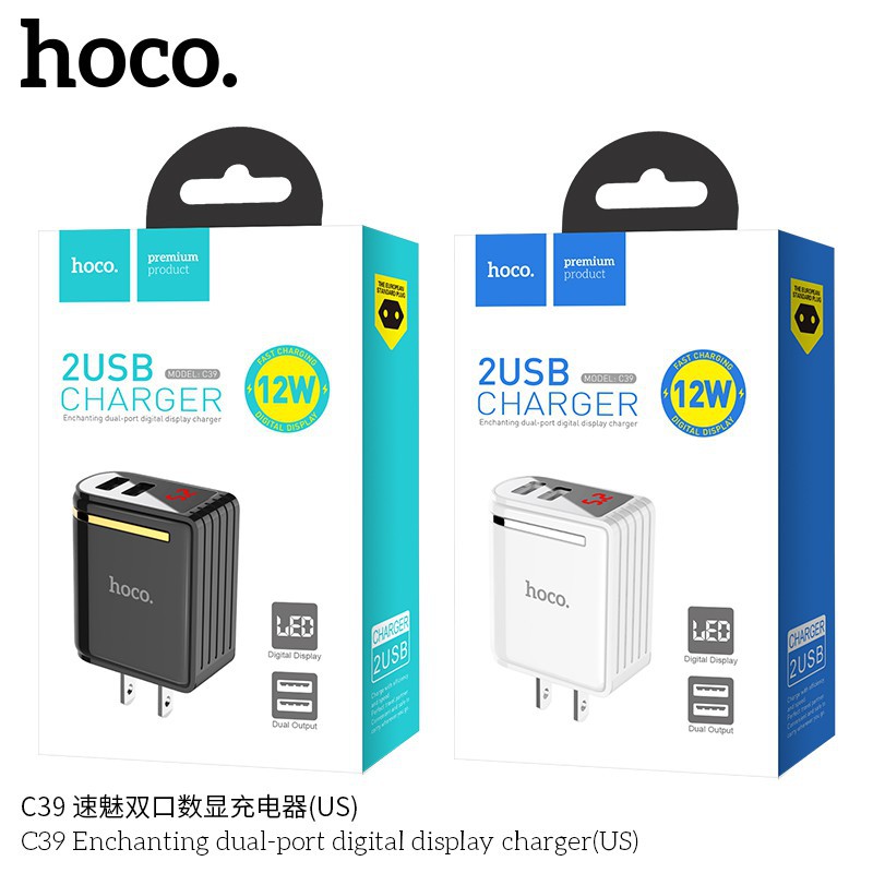 Củ sạc nhanh 2 cổng hoco c39 - bảo hành 12 tháng