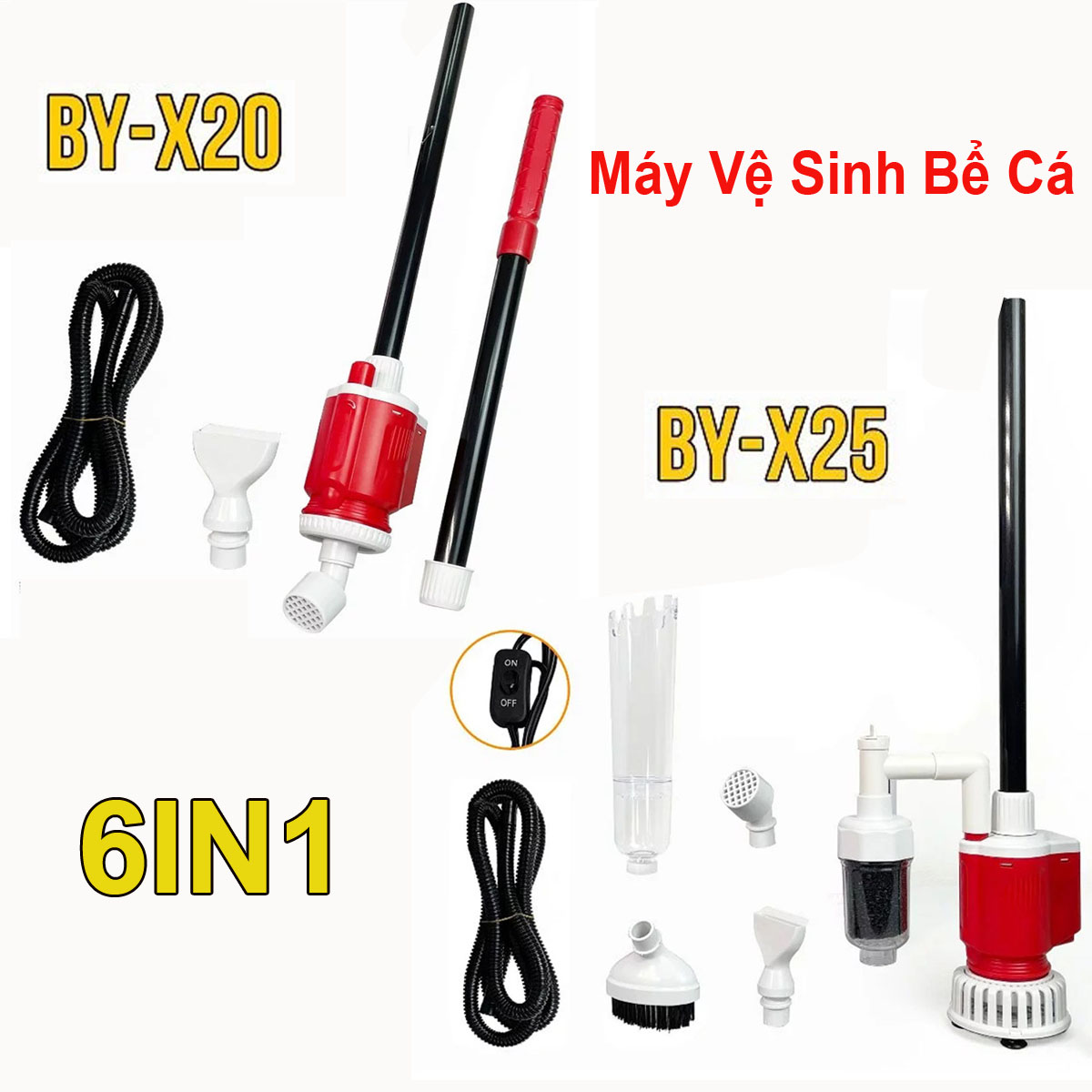 Máy hút cặn vệ sinh bể cá 6IN1 Tích Hợp bơm BAOYU BY-X20 & BY-X25