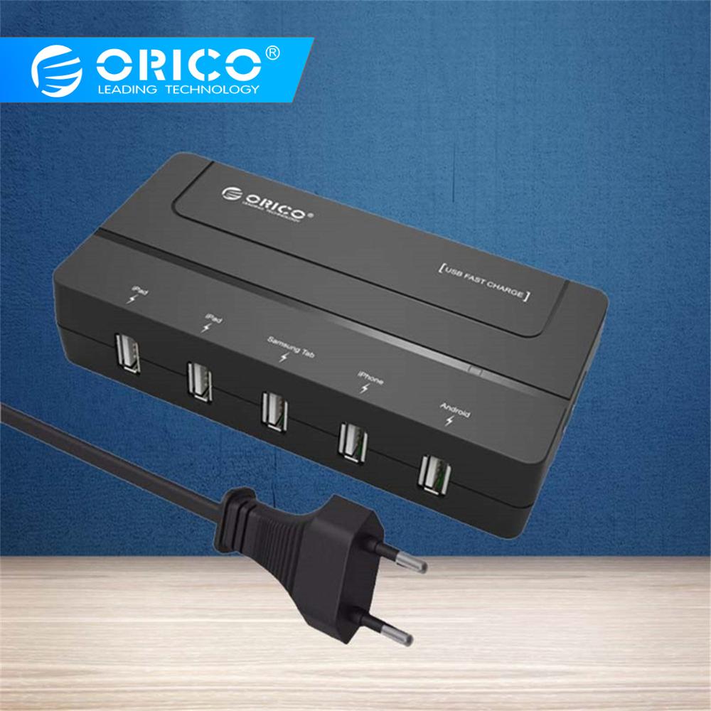 Bộ sạc để bàn thông minh orico dch-5u 5 cổng nhanh usb 5v 6a tối đa 30w màu đen - hàng chính hãng