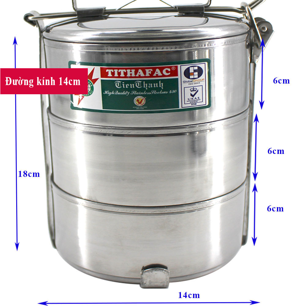 Cà Mèn Inox , Gamen Inox, Cặp Lồng Inox, Hộp cơm Chất liệu inox 430 với 3 ngăn Tithafac