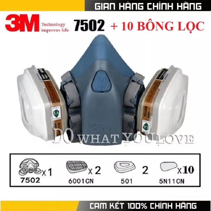 Mặt nạ phòng độc 3M 7502 kèm thêm 10 tấm lọc bụi 3M 5N11