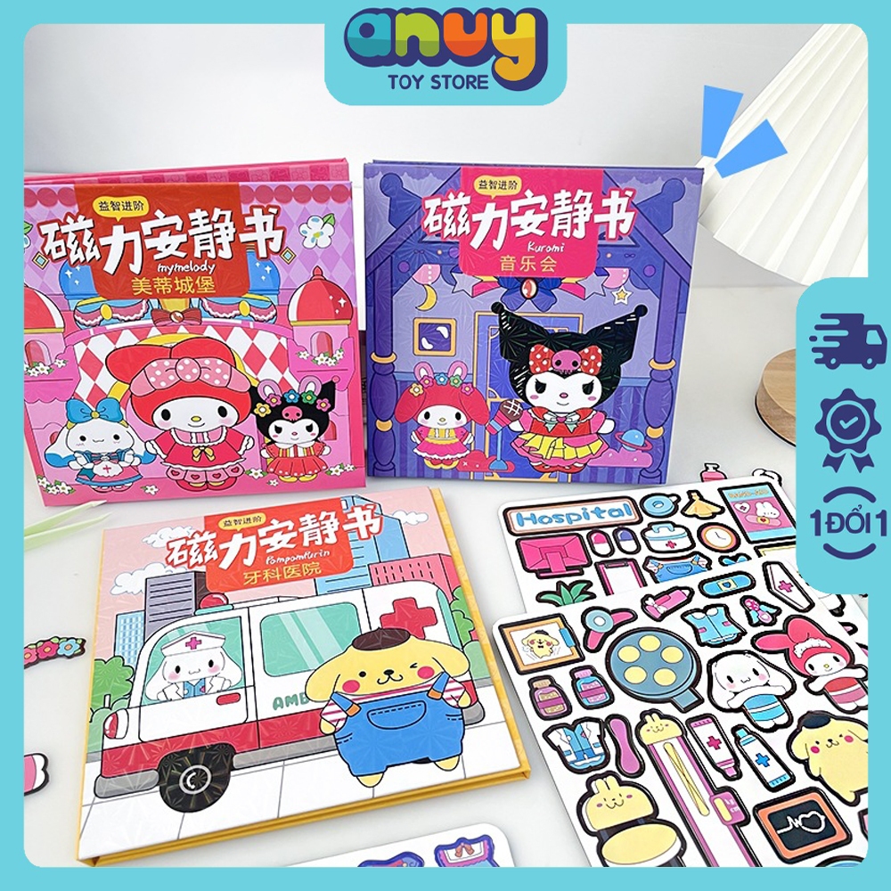 Sách dán sticker Sanrio Kuromi 3D bằng Nam châm ngôi nhà Cinnamoroll thay trang phục dễ dàng