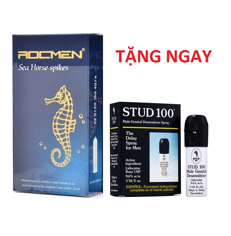 Free ship Bộ 1 hộp Bao cao su gân gai kéo dài thời gian Rocmen 10 cái tặng 1 chai xịt Stud100 kéo dài thời gian