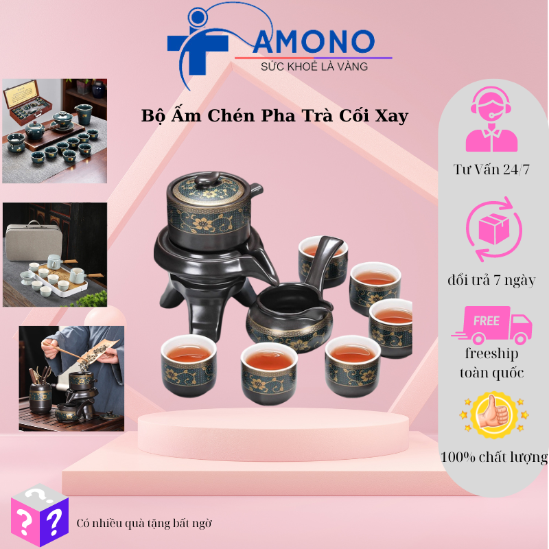 Bộ Ấm Chén Pha Trà Cối Xay - kèm hộp quà tặng.mẫu cao cấp tử sa