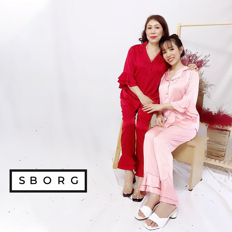 [HCM]Đồ bộ nữ SBORG pijama lụa latin cao cấp mềm mịn mát tay lửng quần dài phối bèo dễ thương thanh lịch freesize dưới 60kg quà tặng vợ và mẹ thoải mái khi mặc nhà đồ ngủ hoặc đi ra ngoài