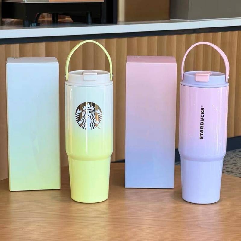 Ly giữ nhiệt Starbucks Gradient Green 900ml, bình nước inox 304 nắp kín kèm tem dán Starbuck