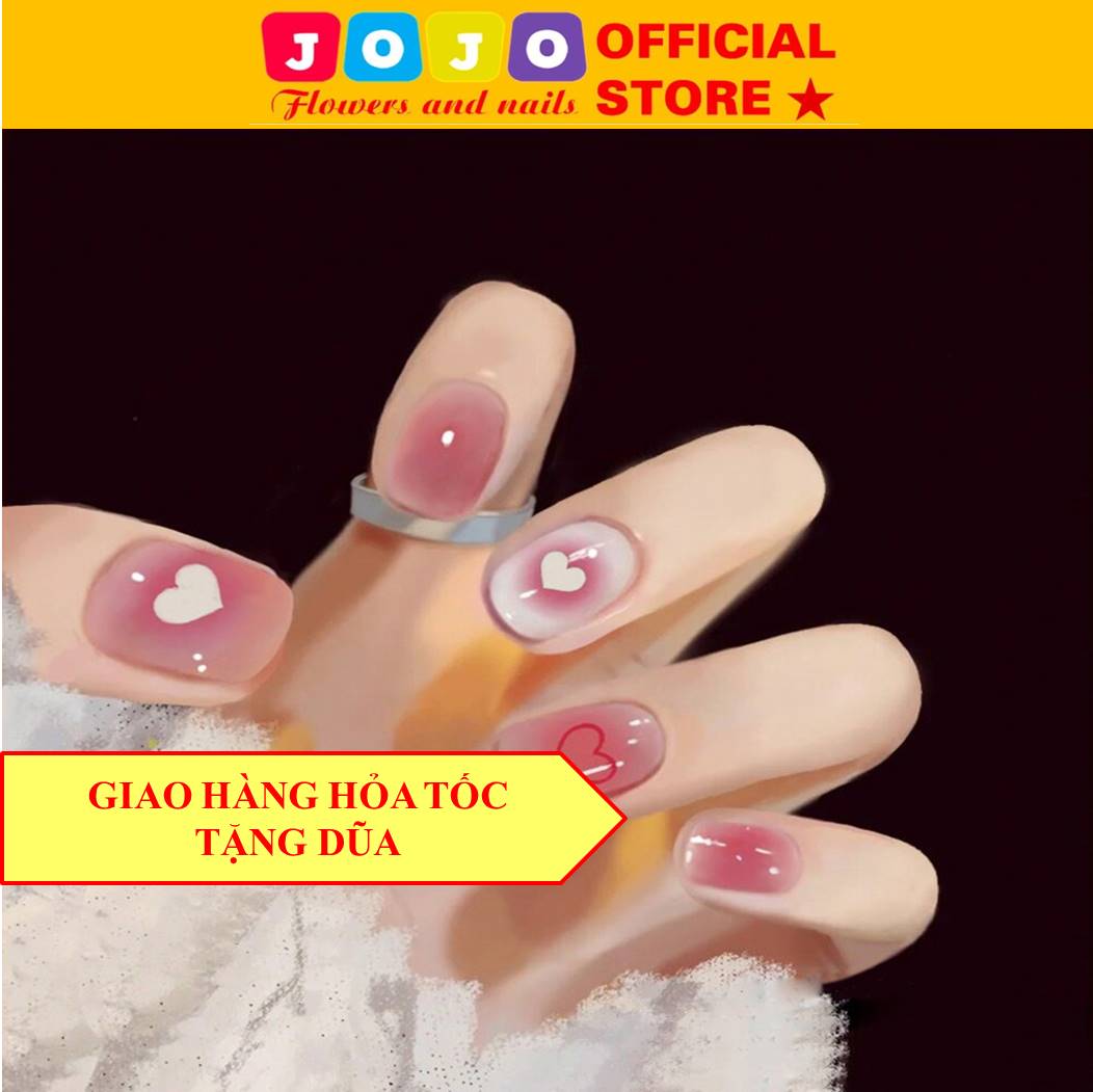 Móng tay giả y30 họa tiết trái tim 3d - jojo 24 móng kèm keo dán tại nhà