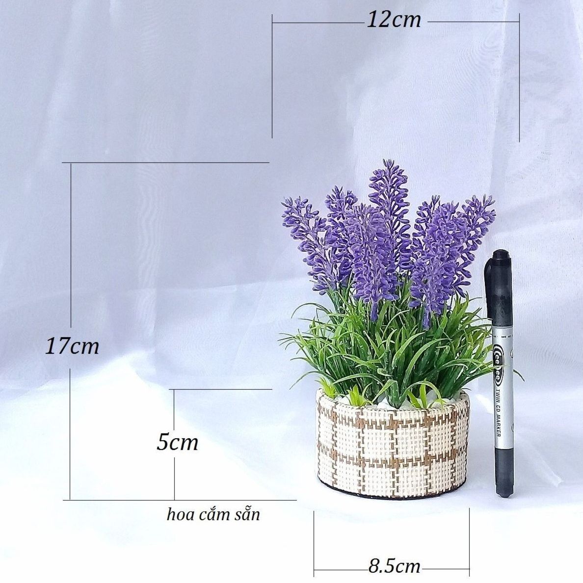 Hoa giả trang trí NHỎ - Chậu hoa oải hương lavender màu tím thơ mộng - hoa để bàn - chậu hoa trang trí