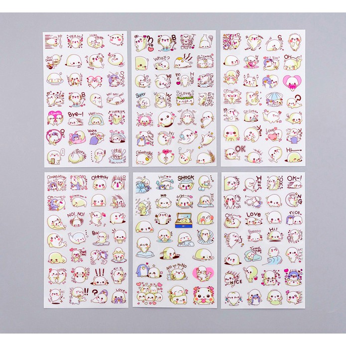R005 Sticker Sư Tử Biển Cute 6 Tờ Trang Trí Bukao