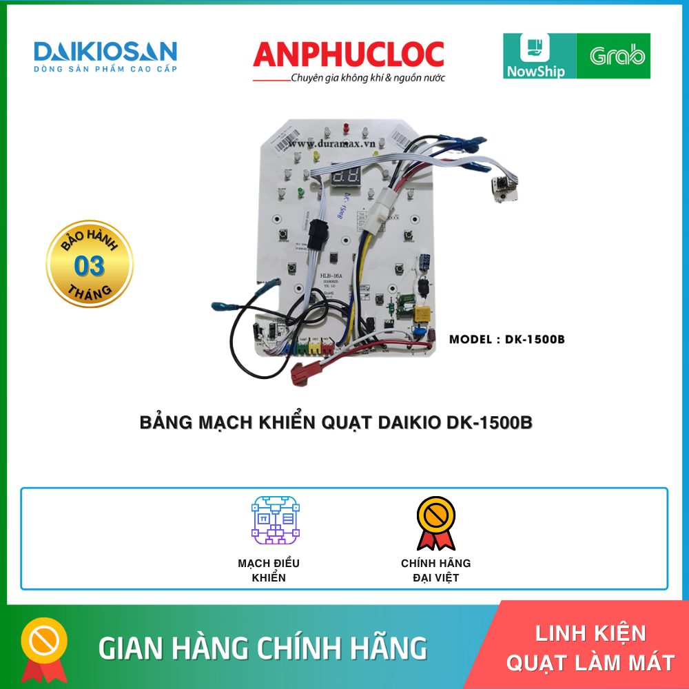 Bảng mạch khiển quạt điều hoà Daikio/Daikiosan DK-1500B, DKA-01500B - Chính hãng