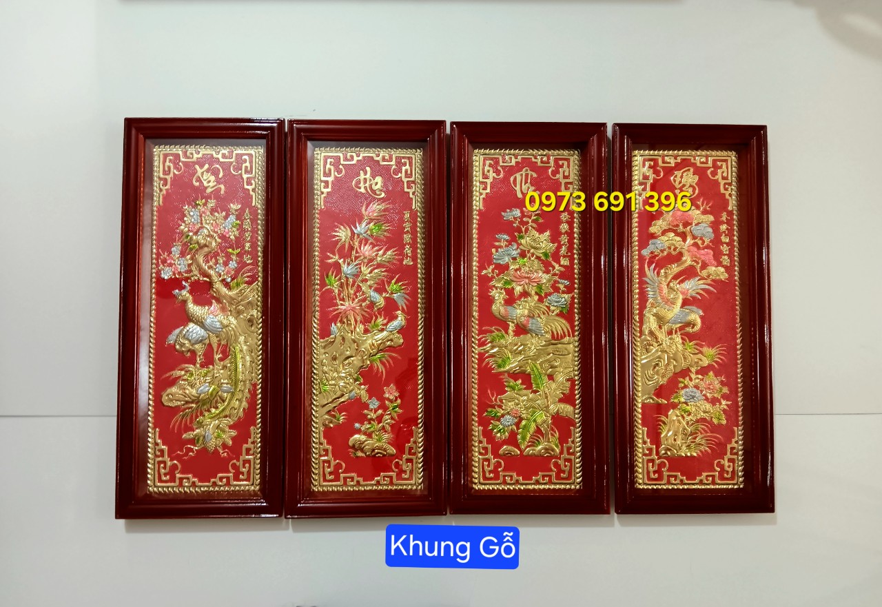 Bộ Tranh tứ quý bằng Đồng nguyên chất Liền tấm kích thước 100x40cm/bức