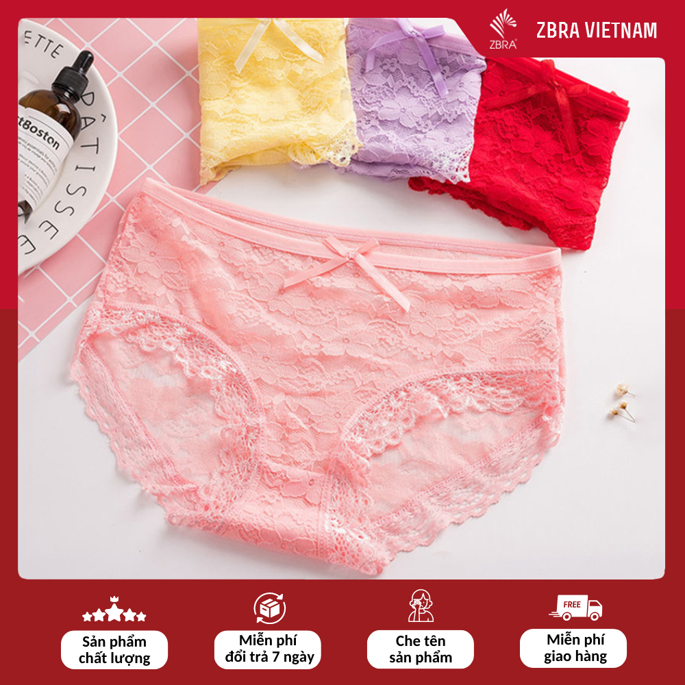 Quần lót ren hoa cách điệu, đính nơ chất ren cotton siêu mềm, thiết kế thoáng mát không gây bí - ZBQLR01