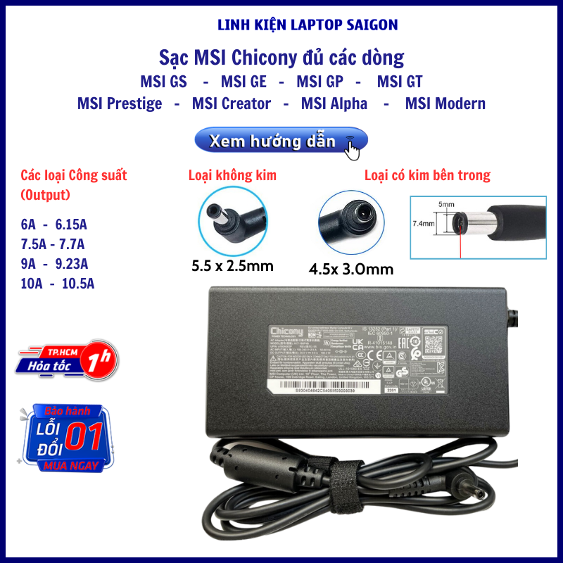 Sạc laptop gaming msi sạc chicony sạc msi gs sạc msi ge sạc msi gp sạc msi prestige sạc msi creator sạc msi alpha sạc msi mordern