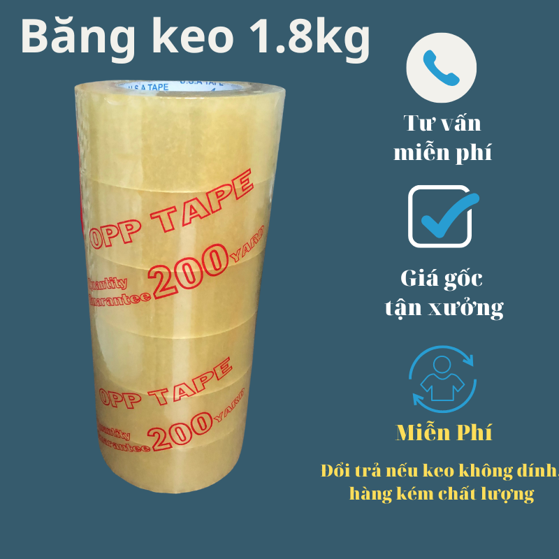 Băng keo Trong 200yard 1.8kg/cây - Lõi mỏng, Độ bám dính cao