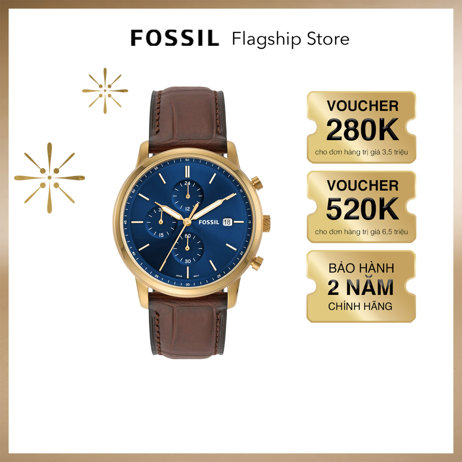 Đồng hồ nam fossil minimalist fs5942 dây da - màu nâu