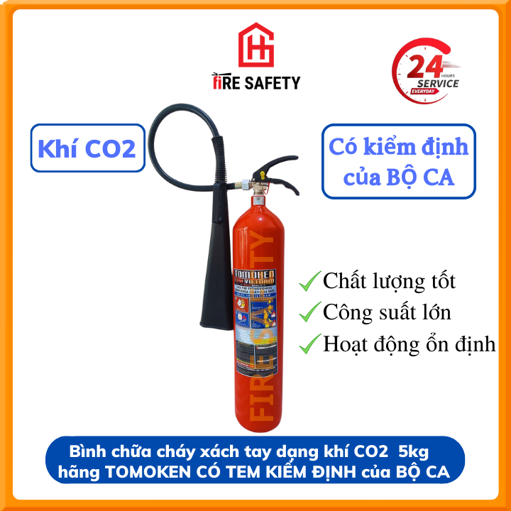 Bình cứu hỏa , bình chữa cháy xách tay dạng khí co2 5kg model tmk-vj/co2 5kg , đã kiểm định công nghệ nhật bản