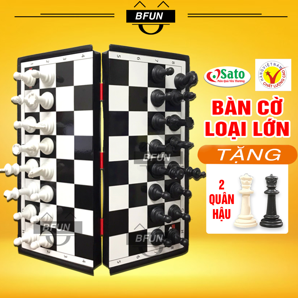 Bộ Cờ Vua NAM CHÂM Cao Cấp Sato (Trắng Đen) - Cờ Vua Quốc Tế CỠ LỚN TO ĐẸP XỊN - Đồ chơi trẻ em BFUN