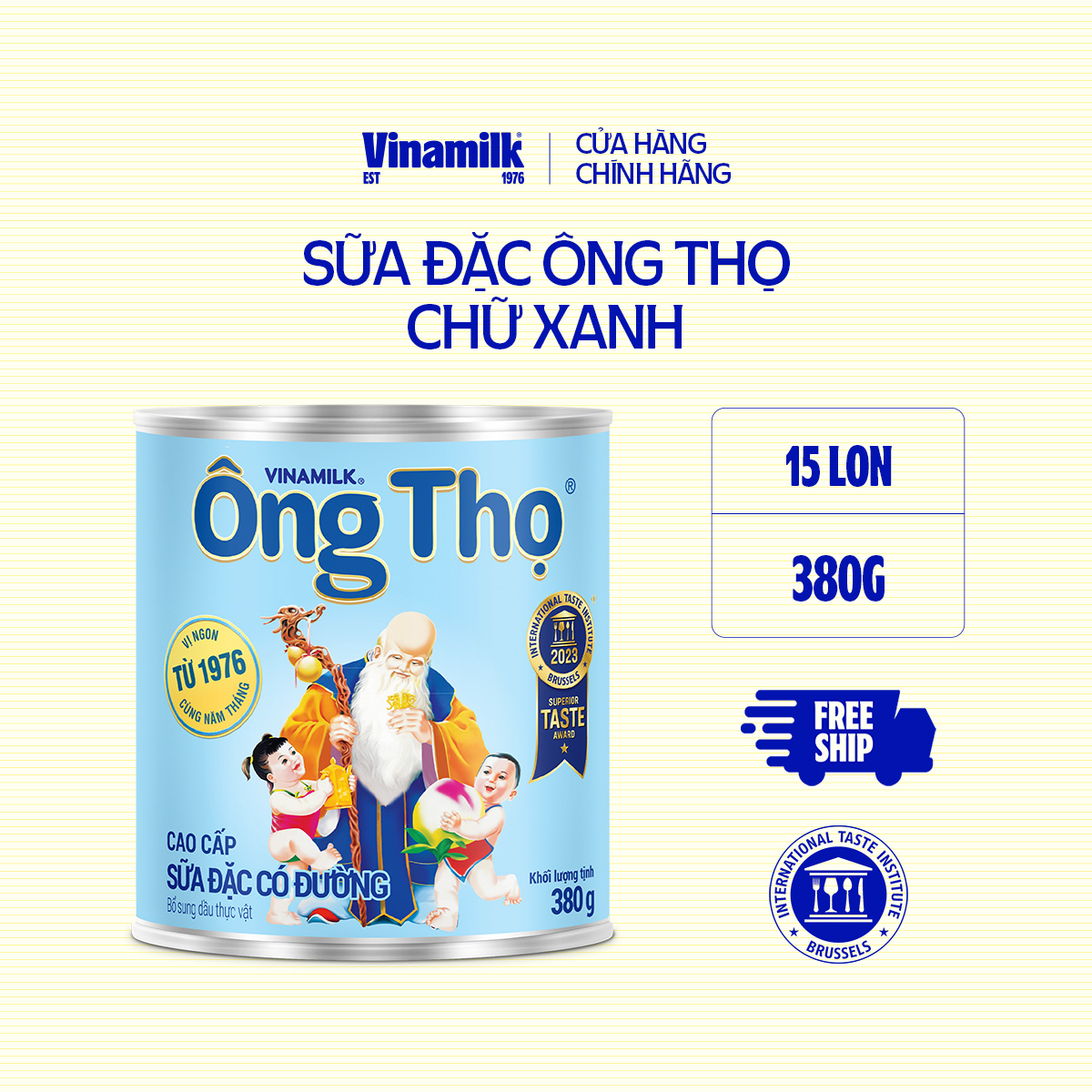 15 Hộp Sữa đặc có đường Ông Thọ chữ xanh - Hộp thiếc 380g