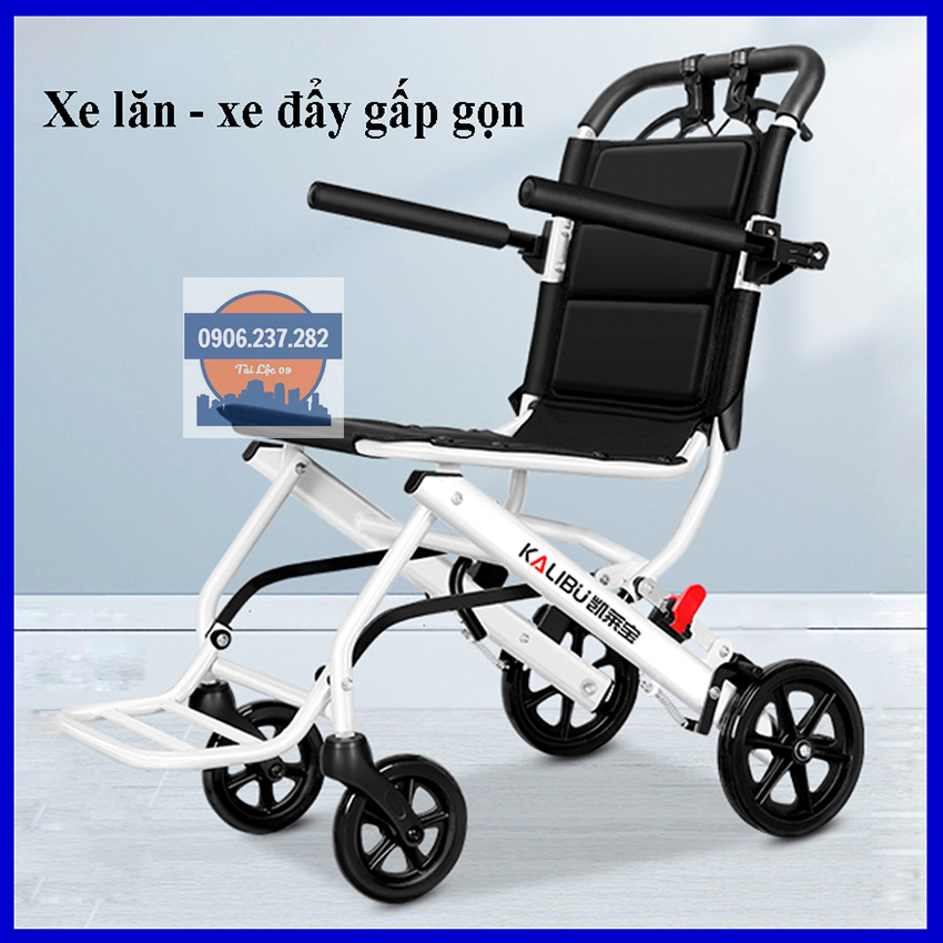 Xe lăn gấp gọn KALIBU lốp đặc ổn định - xe lăn du lịch xách tay siêu nhẹ cho người già, người khuyết tật - xe lăn xếp gọn