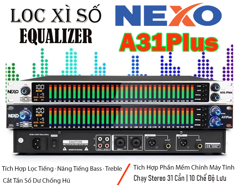Lọc Xì Số Karaoke NEXO A31Plus Sẵn Phần Mềm  Chỉnh Máy Tính ,Tích Hợp Lọc Tiếng Nhạc Cực Sạch ,Nâng Tiếng Chống Hú Micro  ,Chạy Stereo 31 Cần/10 Chế Độ Lưu, Tiếng Sáng  Sạch Không Tạp Âm