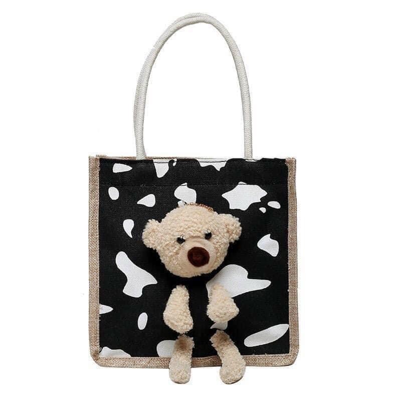 Túi cói-túi cói kèm gấu teddy mini siêu xinh siêu cưng