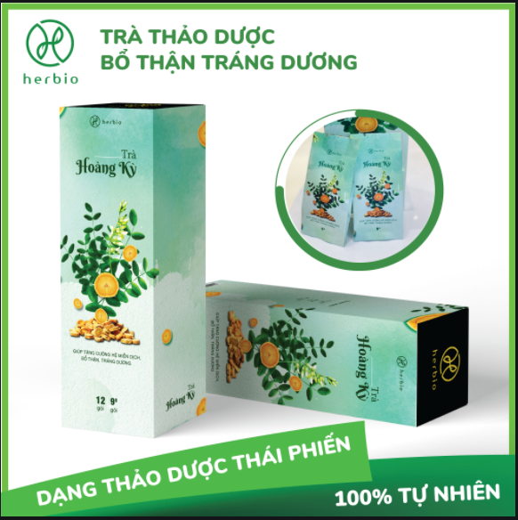 [HCM]Trà thảo mộc Hoàng Kỳ Herbio - giúp tăng cường hệ miễn dịch, bổ thận tráng dương - hộp 12 gói x 9gr