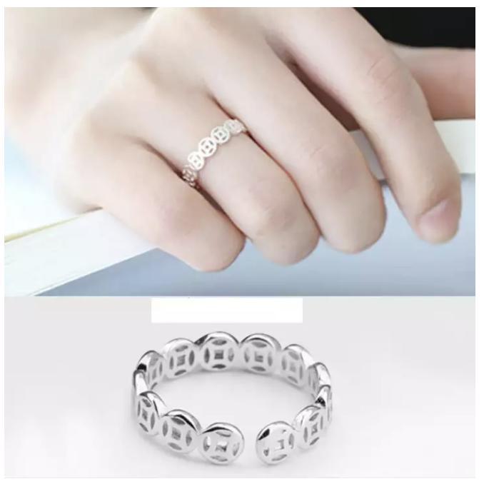 Nhẫn bạc kim tiền hút tài lộc và may mắn free size