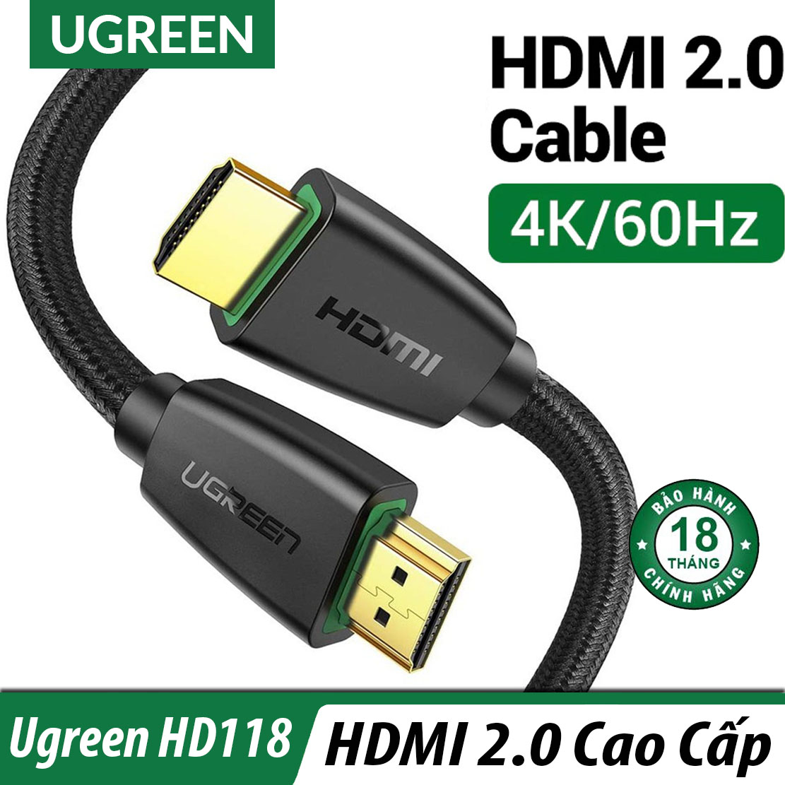 Cáp hdmi 2.0 dây bọc lưới cao cấp ugreen hd118 chính hãng - support 4k*60hz