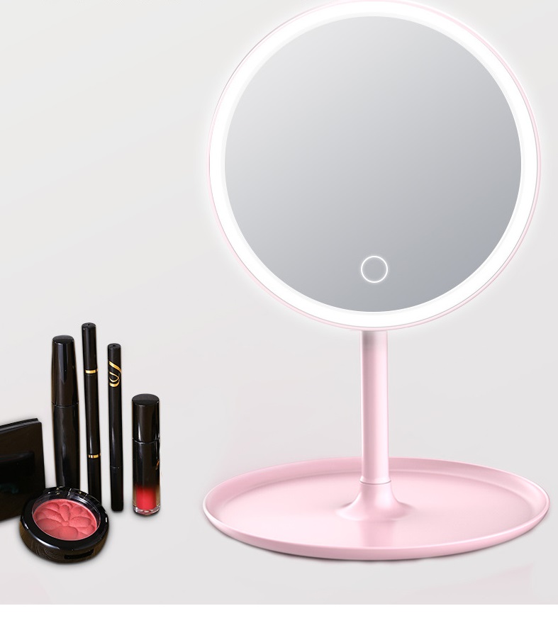 Gương trang điểm tròn có  đèn LED  28x18cm ánh sáng trắng  - guong trang diem  co den - guong cam ung