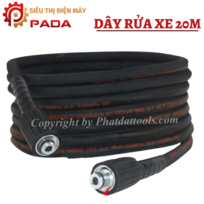 Bộ dây rửa xe cao áp 20m bố thép siêu bền-Tặng kèm kép đồng nối dây rửa xe
