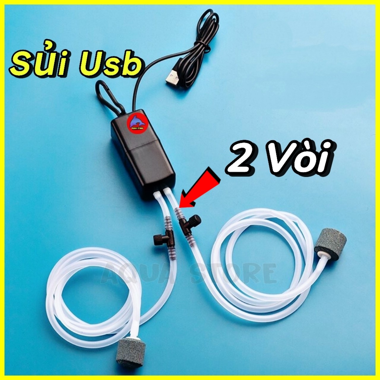 Máy Sủi Oxy 2 Vòi Cổng Usb dùng cho bể cá cảnh