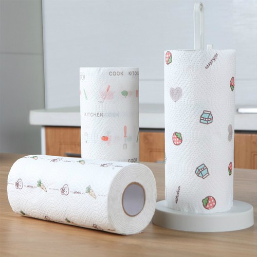 Khăn Giấy Lau Bếp Đa Năng Cuộn 50 Tờ Dai Giặt Tái Sử Dụng, cuộn giấy lau bếp dai không dẽ rách thắm hút nước tốt