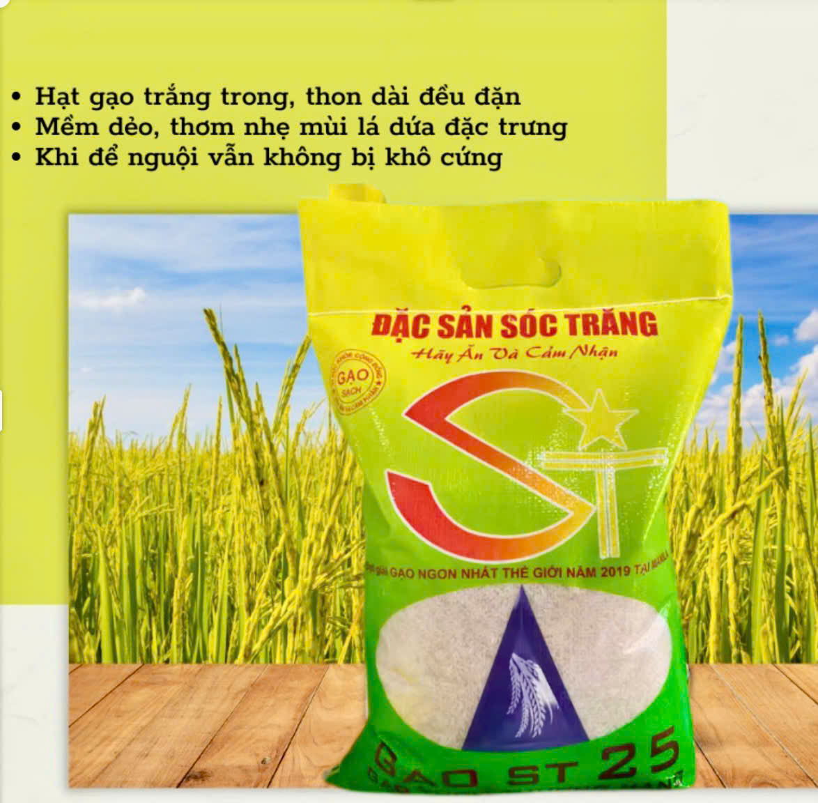 Gạo ST25 ,Túi 5 ký - 10kg Dẻo Nhiều, Thơm Cơm, gạo ngon , dễ nấu, tặng 0,5kg tấm dẻo khi mua từ 10kg