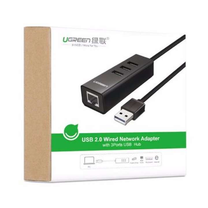 Bộ chia 3 cổng USB 2.0 kèm cổng mạng Ethernet 10/100Mbps dài 20cm Ugreen CR129 Bộ chia 3 cổng USB 2.0 kèm cổng mạng Ethernet 10/100Mbps dài 20cm Ugreen CR129