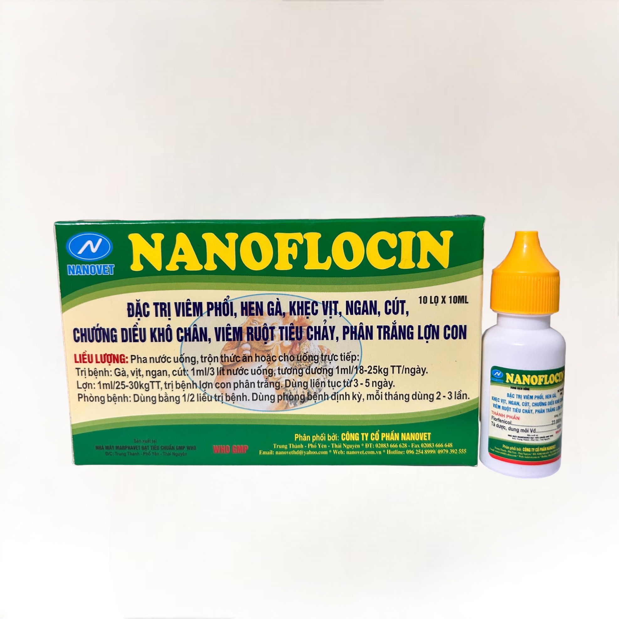 Nanoflocin  10ml x 5 lọ  dứt điểm hen khẹc, viêm phổi, tụ huyết trùng cho gà, vịt