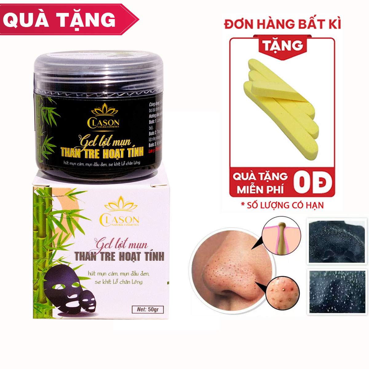 [HCM]Mặt nạ lột mụn mũi CLASON giúp tẩy tế bào chết thanh lọc da lột mụn cám, lột mụn đầu đen than tre nha đam