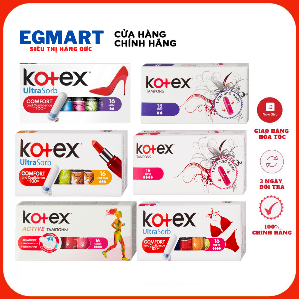 Băng vệ sinh tampon kotex, tampon dạng nút chai, nhập khẩu châu âu
