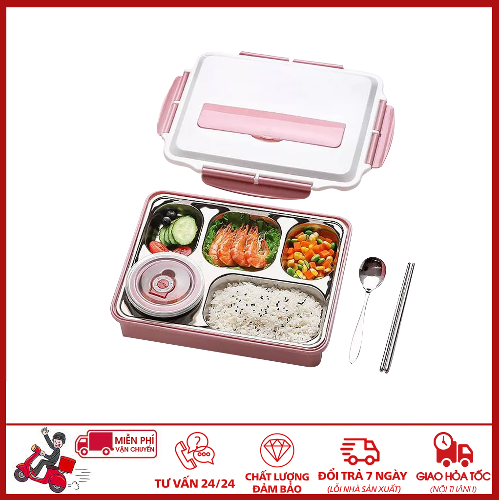 ⛔giadunghoalong⛔ khay cơm 5 ngăn inox có nắp