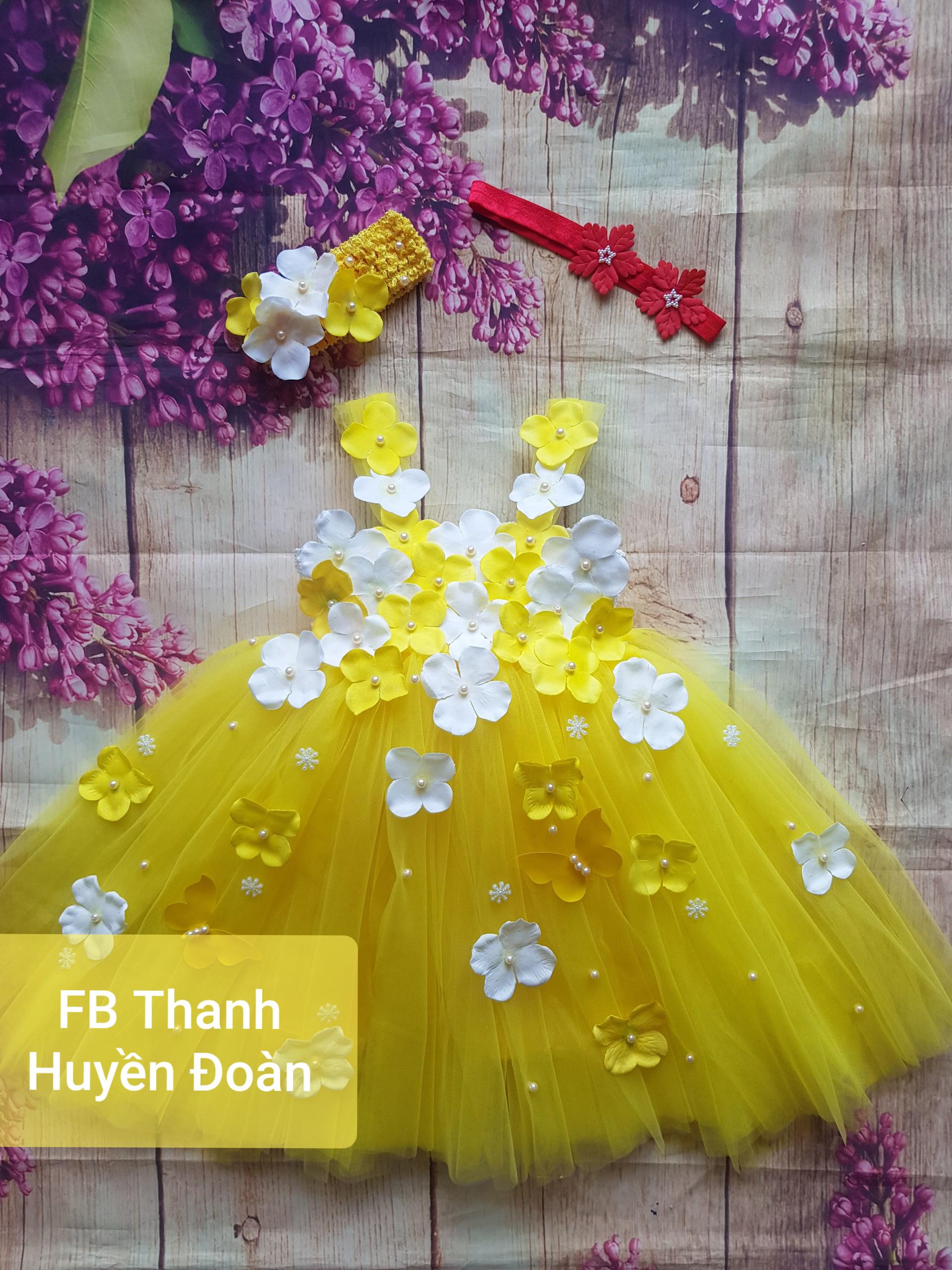 Váy Tutu Công chúa vàng tay đính hoa