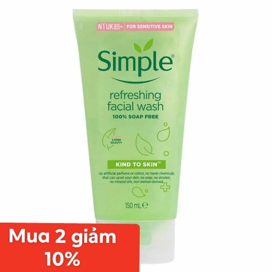[ MUA 2 GIẢM 10% ][ CHÍNH HÃNG ] Sữa Rửa Mặt Simple Refreshing Facial Wash - Sữa rửa mặt Simple cho da nhạy cảm 150ml , dịu nhẹ - Sữa rửa mặt simple - sữa rửa mặt cấp ẩm dịu nhẹ- sữa rửa mặt ngừa mụn giảm thâm