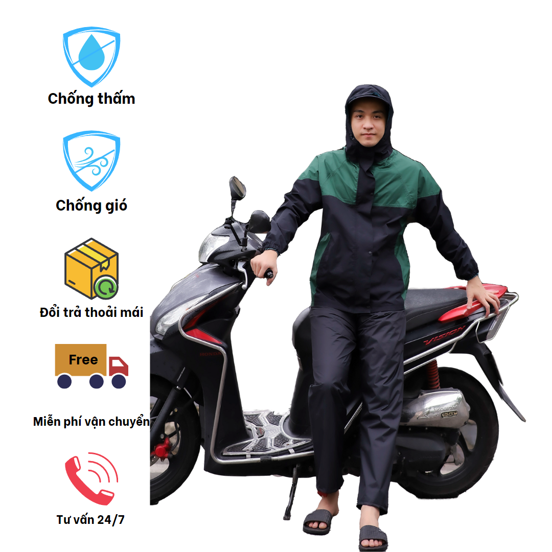 Áo mưa bộ 2 lớp chống thấm dành cho nam và nữ
