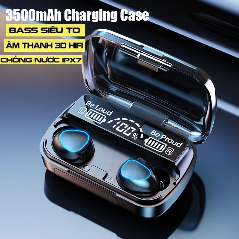 Tai nghe bluetooth M10 Pin Trâu 3500mAh âm thanh trung thực, đèn Led đẹp mắt, hộp sạc có màn hình