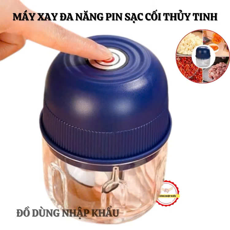 Máy xay thịt tỏi ớt sạc tích điện cối xay bằng thủy tinh dung tích 250ml