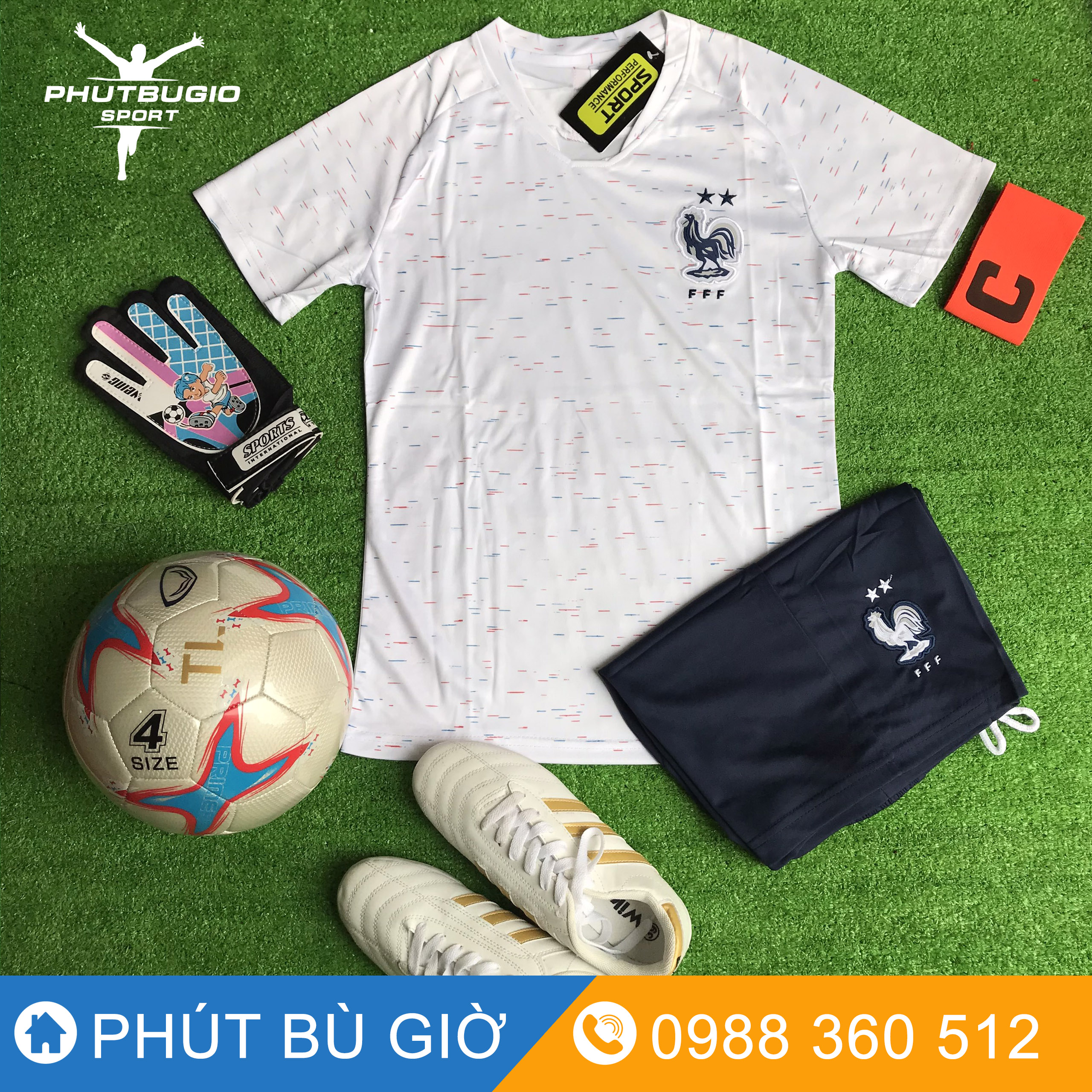 [ẢNH THẬT] Bộ quần áo đá bóng trẻ em, đá banh trẻ em ĐỘI TUYỂN PHÁP MÀU TRẮNG mới nhất - Phút Bù Giờ Sport