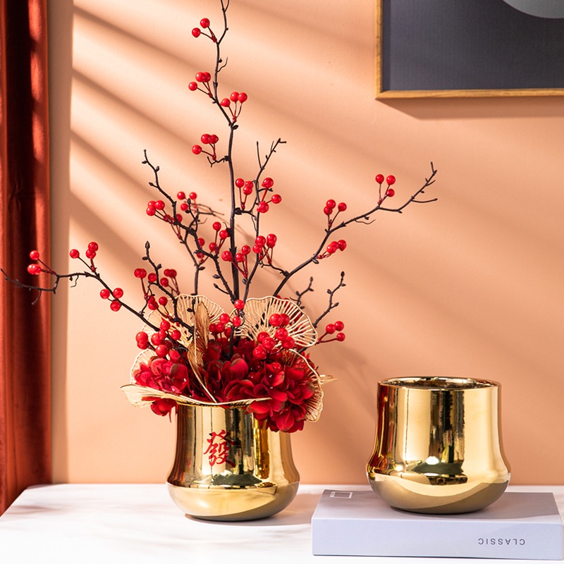 Bình gốm mạ vàng tối giản , bình cắm hoa trang trí khách sạn trang trí nhà cửa timedecor