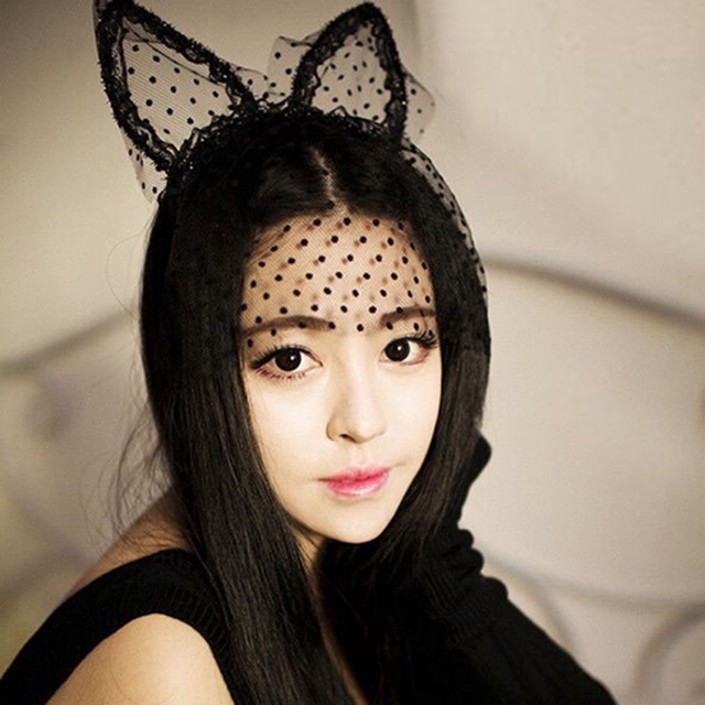Bờm cài tóc mèo kết hợp voan lưới che mặt cosplay/ lolita, event, party, chụp ảnh