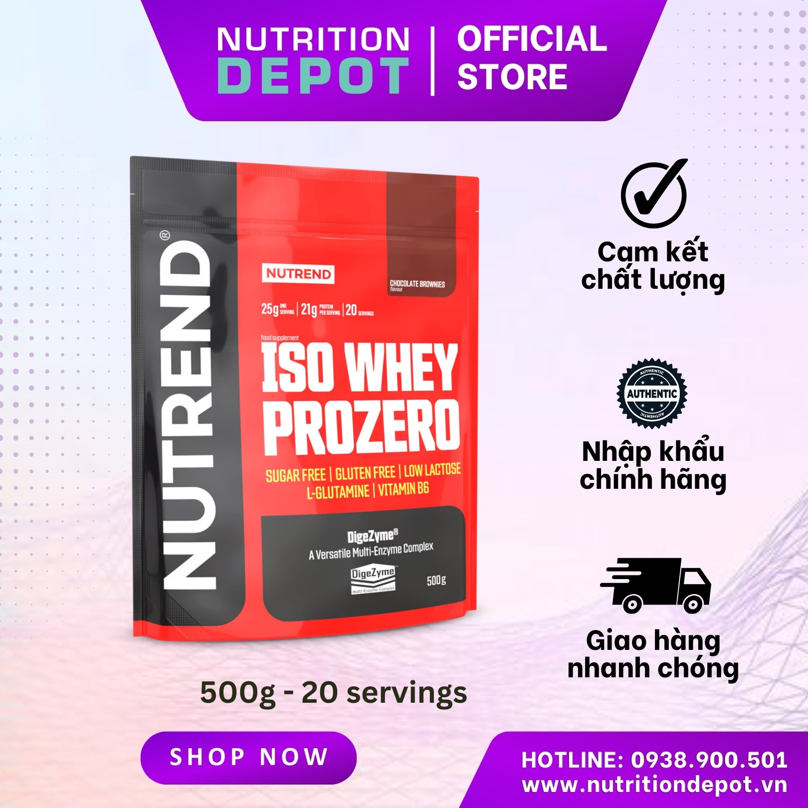 Whey Isolate cao cấp bổ sung đạm protein - Nutrend Whey Protein Isolate Iso Prozero - Nutrition Depot Vietnam