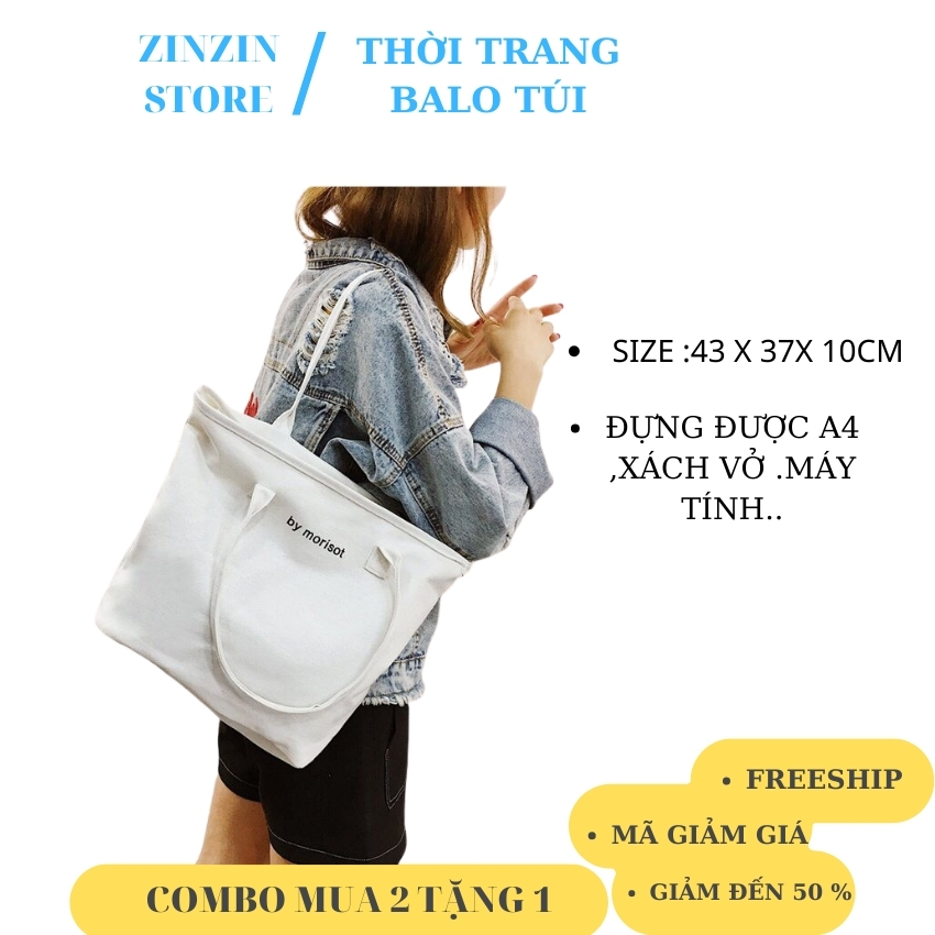 Túi tote vải đựng đồ Hàn Quốc cao cấp có khóa miệng ngăn phụ ZINZIN BL3042